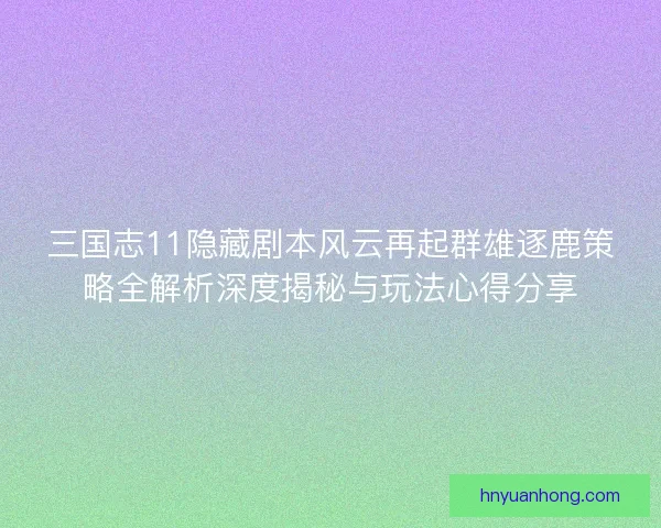 三国志11隐藏剧本风云再起群雄逐鹿策略全解析深度揭秘与玩法心得分享 三国志11隐藏剧本风云再起群雄逐鹿策略全解析深度揭秘与玩法心得分享